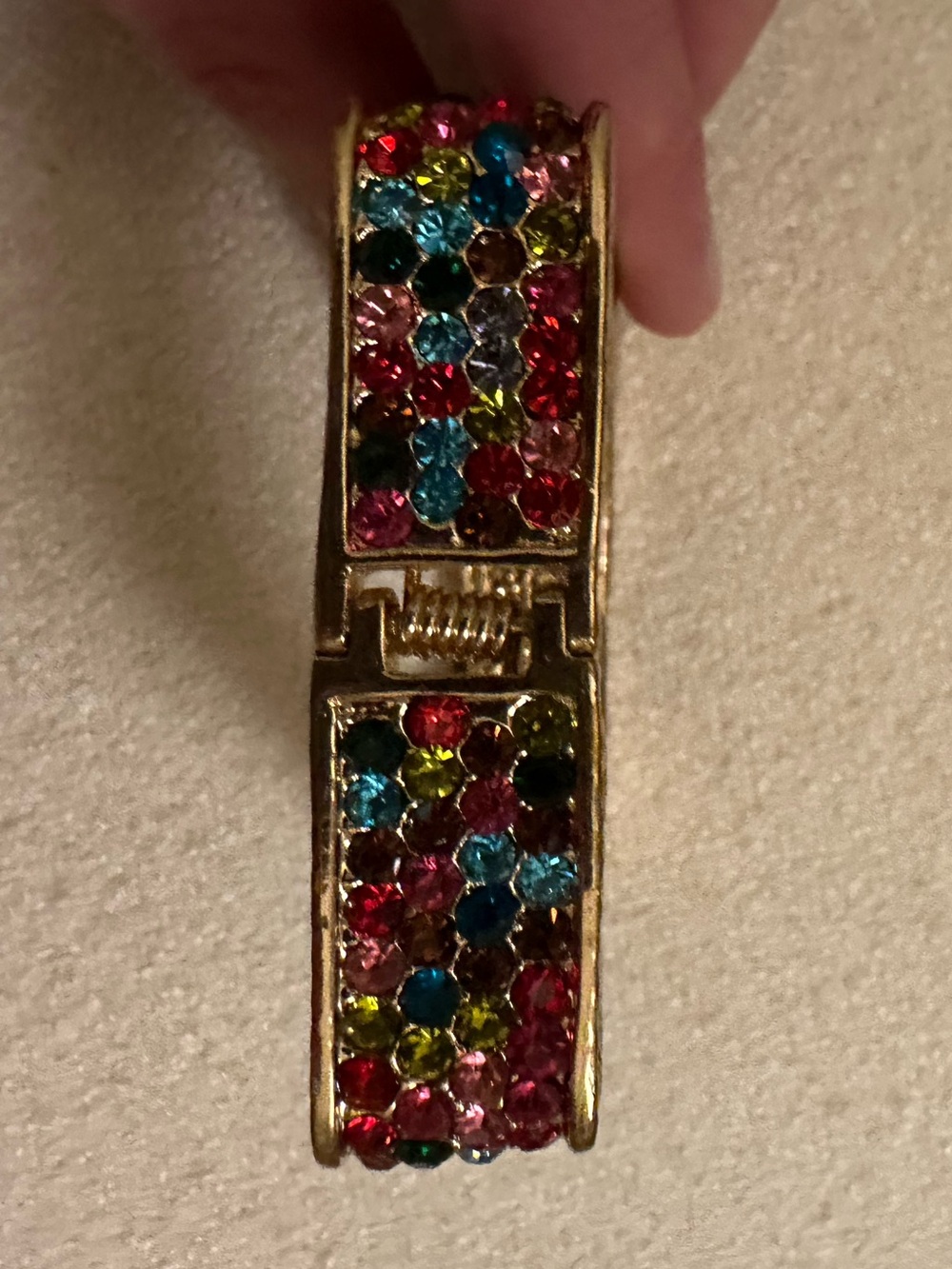 π Gold-Tone Multicolor Crystal Square Bangle Bracelet Rainbow Sparkles β¨ - Picture 5 of 5